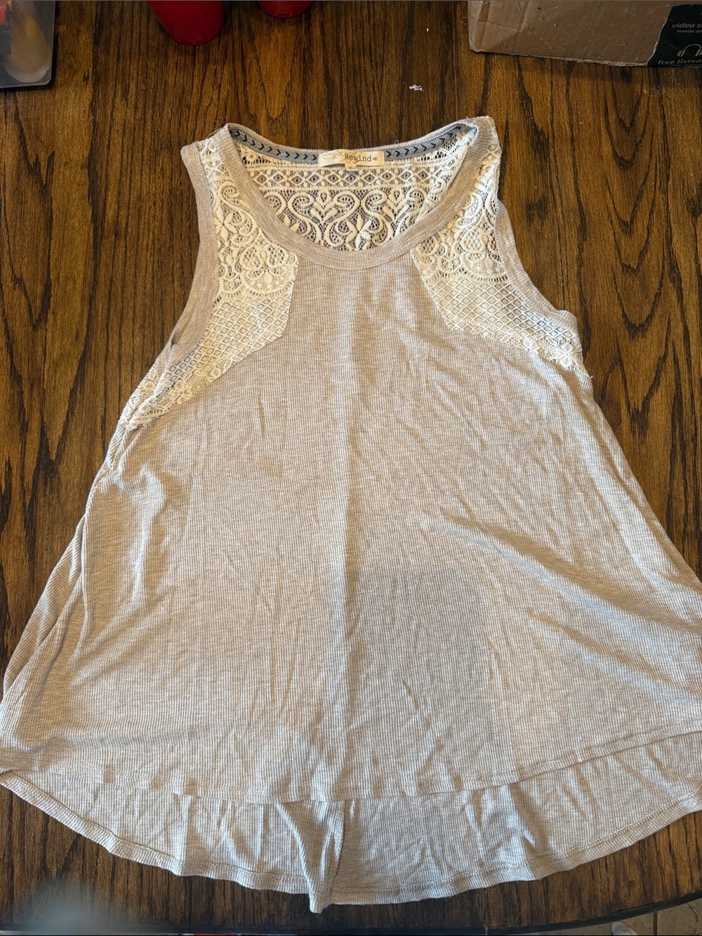 3/$25 Rewind Cream Crochet-Back Ribbed hi/low Tank